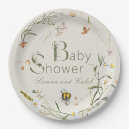 Prato De Papel Boho Wildflower Beige Chá de fraldas