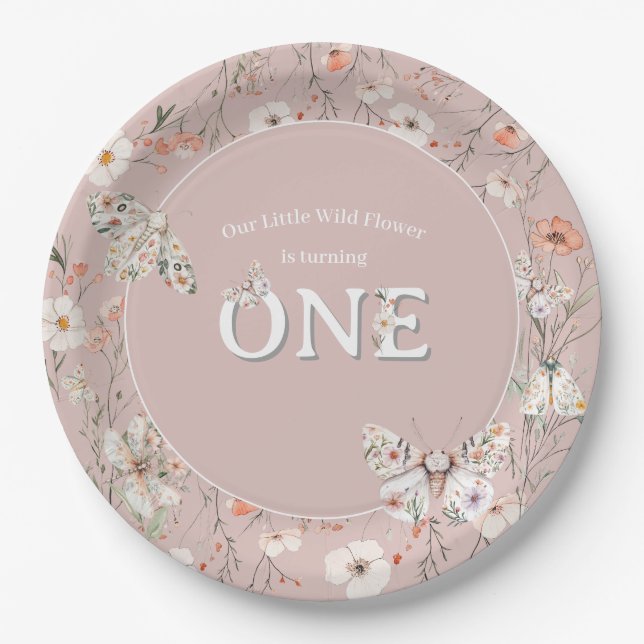 Prato De Papel Boho Wildflower Floral Baby Birthday (Frente)