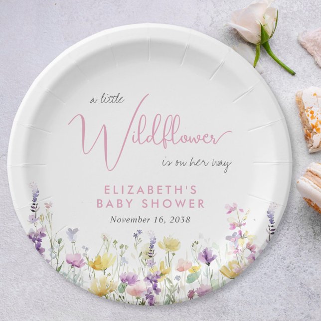 Prato De Papel Boho Wildflower Watercolor Baby Shower (Boho Wildflower Watercolor Baby Shower Paper Plates)