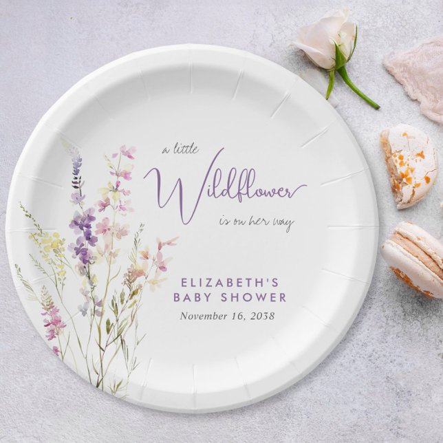 Prato De Papel Boho Wildflower Watercolor Baby Shower (Boho Wildflower Watercolor Baby Shower Paper Plates)