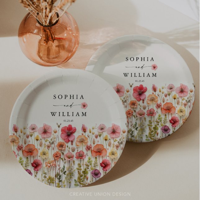 Prato De Papel Boho Wildflower Weding Decor (Wildflower Wedding Plates)