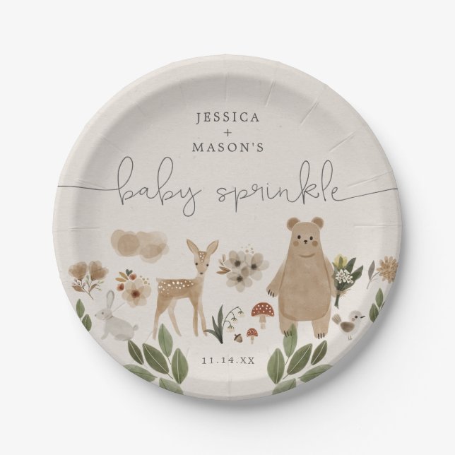 Prato De Papel Boho Woodland Baby Sprinkle Plates (Frente)