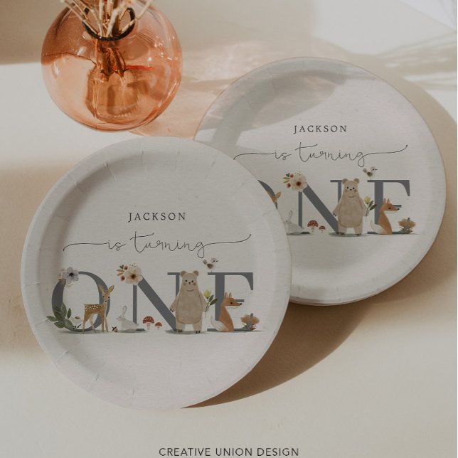 Prato De Papel Boho Woodland Primeira Festa de aniversário (Criador carregado)