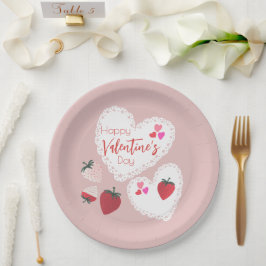 Prato De Papel Bois e Morangos Felizes Dia dos Namorados