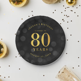 Prato De Papel Bokeh Dourado saudações aos 80 anos de aniversário