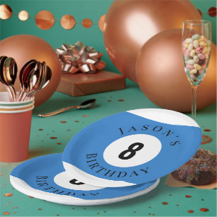 Prato De Papel Bola de Bilhar Personalizada de Aniversário