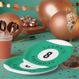 Prato De Papel Bola de Bilhar Verde Personalizada de Aniversário