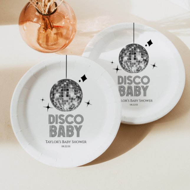 Prato De Papel Bola de Discoteca Prateada 'Bebê Disco' Chá de Beb (Criador carregado)