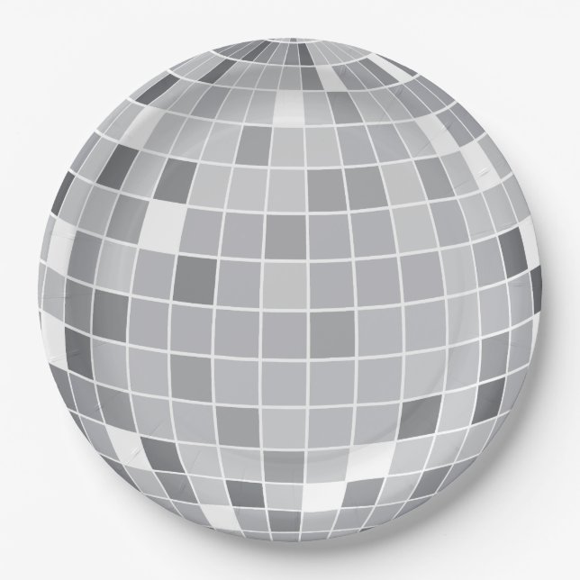 Prato De Papel Bola de Discoteca Prateada Retro Elegante (Frente)