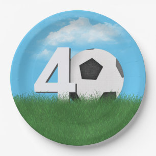 Prato De Papel Bola De Futebol De aniversário de 40 anos Na Grama