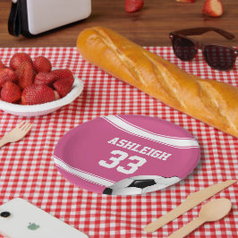 Prato De Papel Bola de Futebol de Jersey, rosa e branca