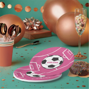 Prato De Papel Bola de Futebol Personalizada e Rosa de Campo