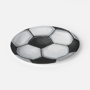 Prato De Papel Bola de Futebol Preta e Branca