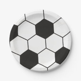 Prato De Papel Bola de Futebol Preto e Branco Padrão Geométrico