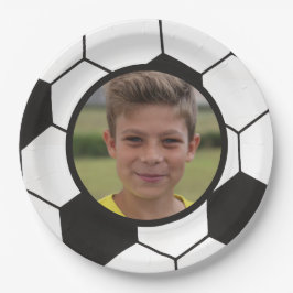 Prato De Papel Bola de Futebol Preto e Branco Padrão Geométrico