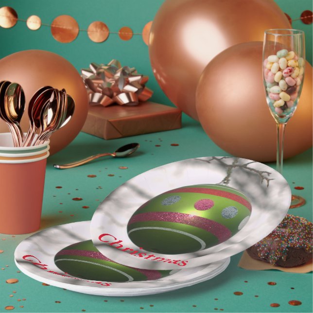 Prato De Papel Bola de Ornamento Vermelhos Verde (Múltiplo)