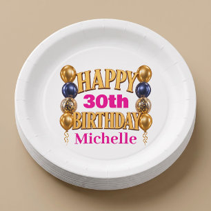 Prato De Papel Bola de Ouro Personalizada de Aniversário 