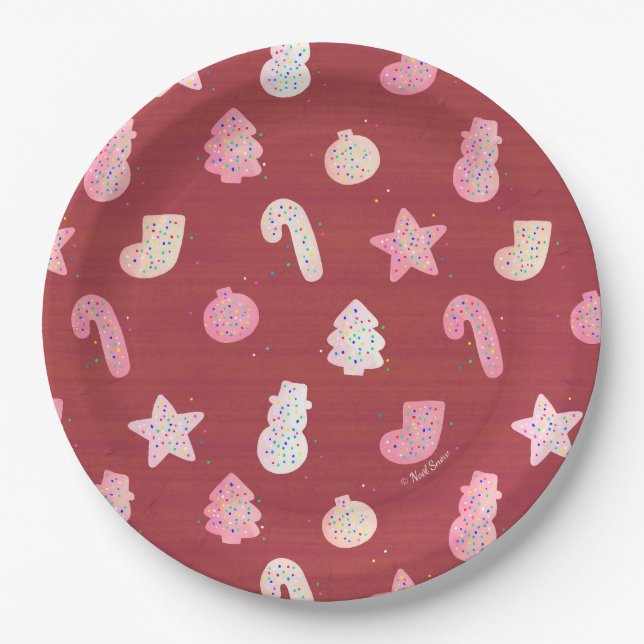 Prato De Papel Bolachas de Natal - Placa de Papel Vermelho (Frente)