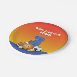 Prato De Papel Bolas de aniversário de 3 anos de Esportes de Meni