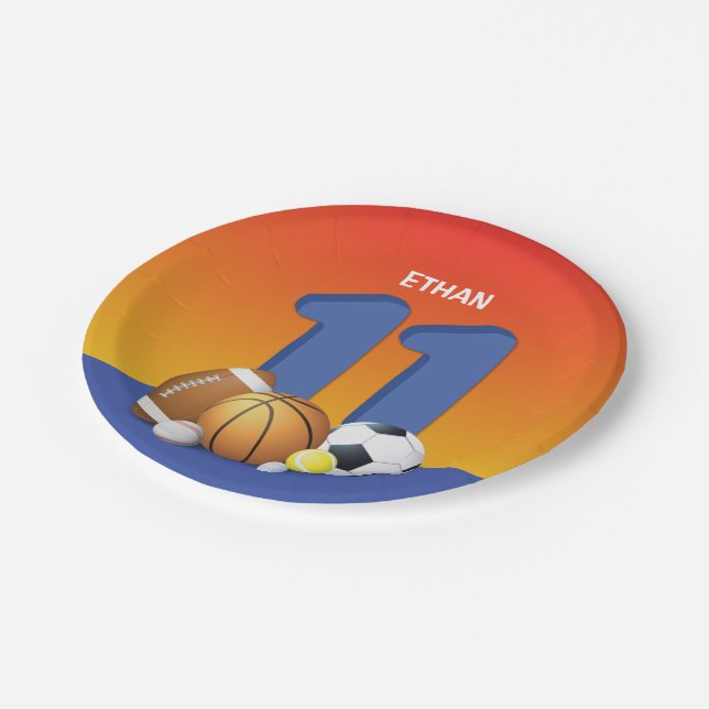 Prato De Papel Bolas de Esportes de Aniversário 11 (Inclinado)