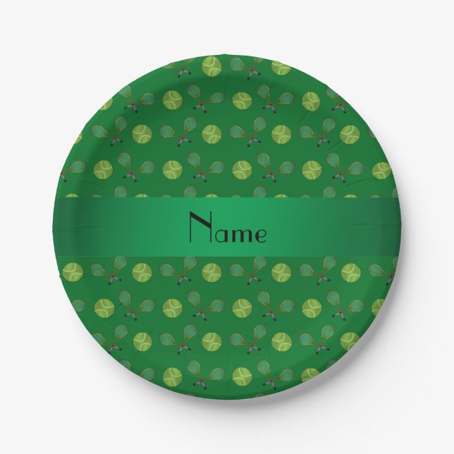 Prato De Papel Bolas de tênis verde de nome personalizado (Frente)