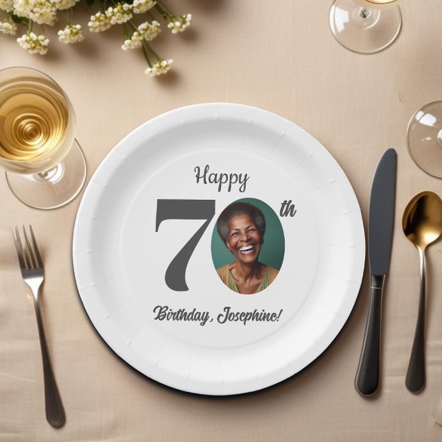 Prato De Papel Bold 70th Birthday Party Photo (Criador carregado)