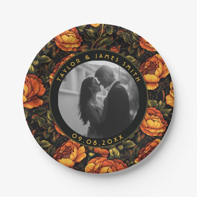 Prato De Papel Bold Rosa Greenery Plates Para Casamento Keepsael (Frente)