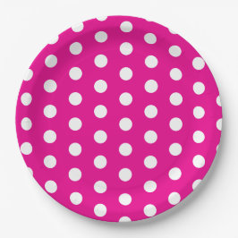 Prato De Papel Bold White Polka Dots on Hot Pink