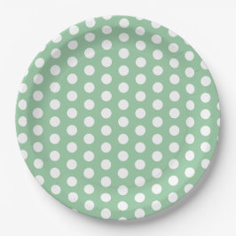 Prato De Papel Bold White Polka Dots on Sage Green 