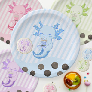 Prato De Papel Bolha Azul Axolotl Boba Par-tea Aniversário