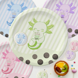 Prato De Papel Bolha Verde Axolotl Boba Par-tea Aniversário