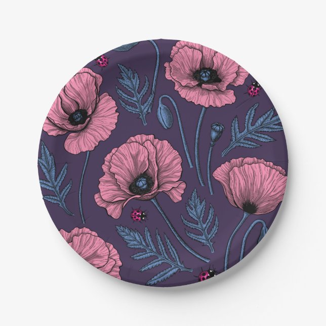 Prato De Papel Bolhas cor-de-rosa com violeta escura (Frente)