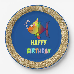 Prato De Papel Bolhas de Peixe de Aniversário, Placas de Papel