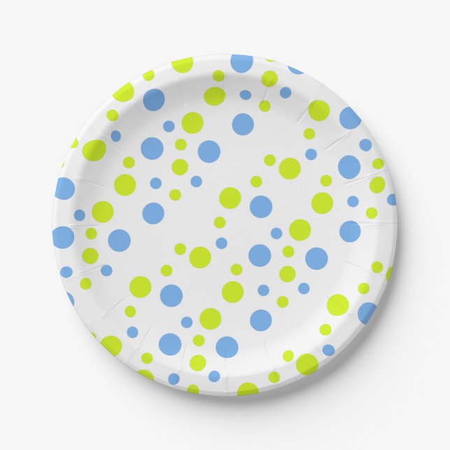 Prato De Papel Bolhas Felizes Funky Amarelo Azul (Frente)