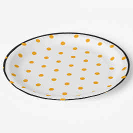 Prato De Papel Bolinhas brancas de cor laranja preto