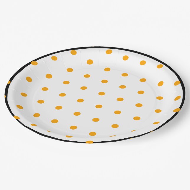 Prato De Papel Bolinhas brancas de cor laranja preto (Inclinado)