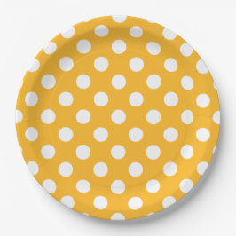 Prato De Papel Bolinhas brancas em amarelo