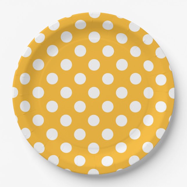 Prato De Papel Bolinhas brancas em amarelo (Frente)