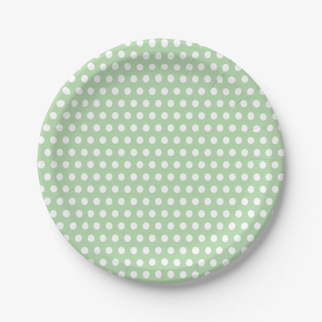 Prato De Papel Bolinhas Clássicas Verde e Branco (Frente)