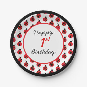 Prato De Papel Bolinhas de aniversário de Ladybug