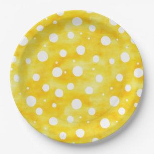 Prato De Papel Bolinhas de Aquarela - Amarelo Terrestre e Branco 