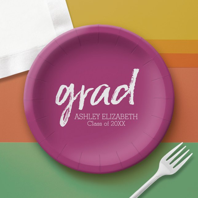 Prato De Papel Bolinhas de Berry Personalizado do Formando Modern (Custom Graduation Paper Plate)