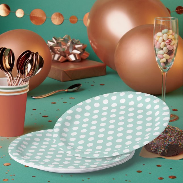 Prato De Papel Bolinhas Mint e White (Múltiplo)