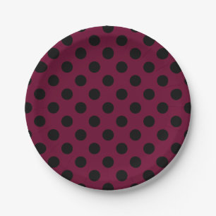 Prato De Papel Bolinhas negras com burgundy