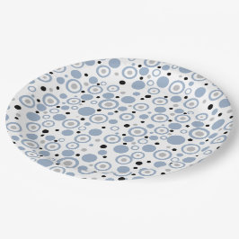Prato De Papel Bolinhas Negras de Prata Azul Pequena