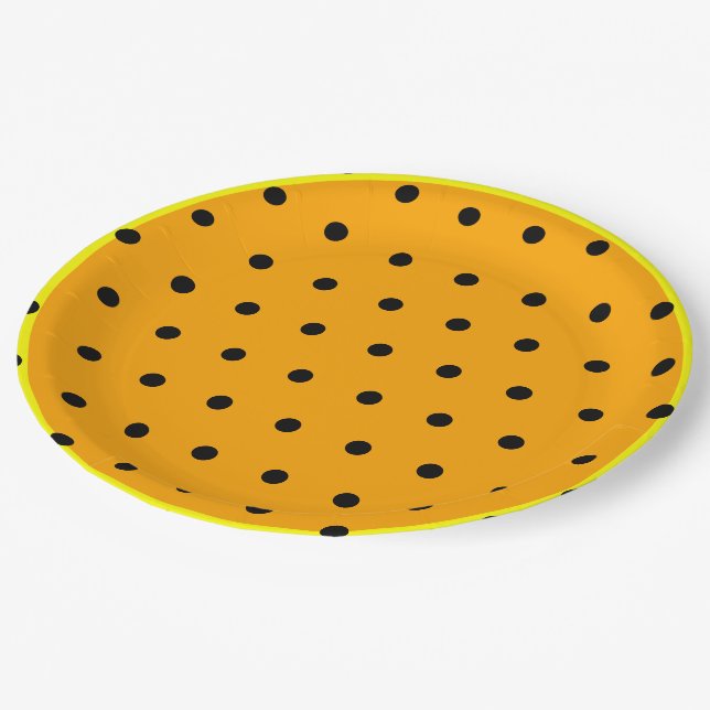 Prato De Papel Bolinhas Pretas Amarelas Laranja (Inclinado)