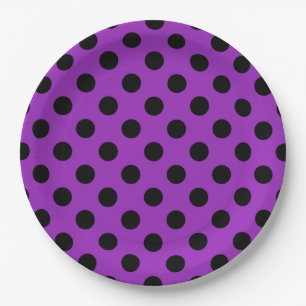 Prato De Papel Bolinhas pretas em roxo