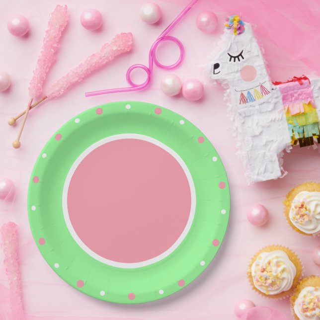 Prato De Papel Bolinhas Rosa Verde (Festa)