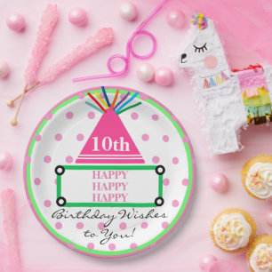 Prato De Papel Bolinhas Rosa Verde, Festa para Crianças