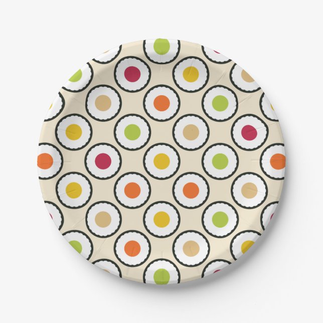 Prato De Papel Bolinhas Sushi Maki (Frente)